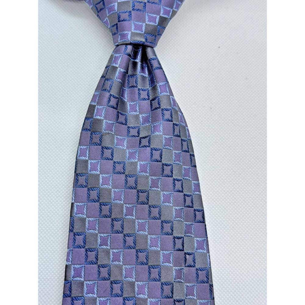 Joseph & Feiss 100% Silk‎ Tie Purple Jacquard Diamond 60"L 4"W.